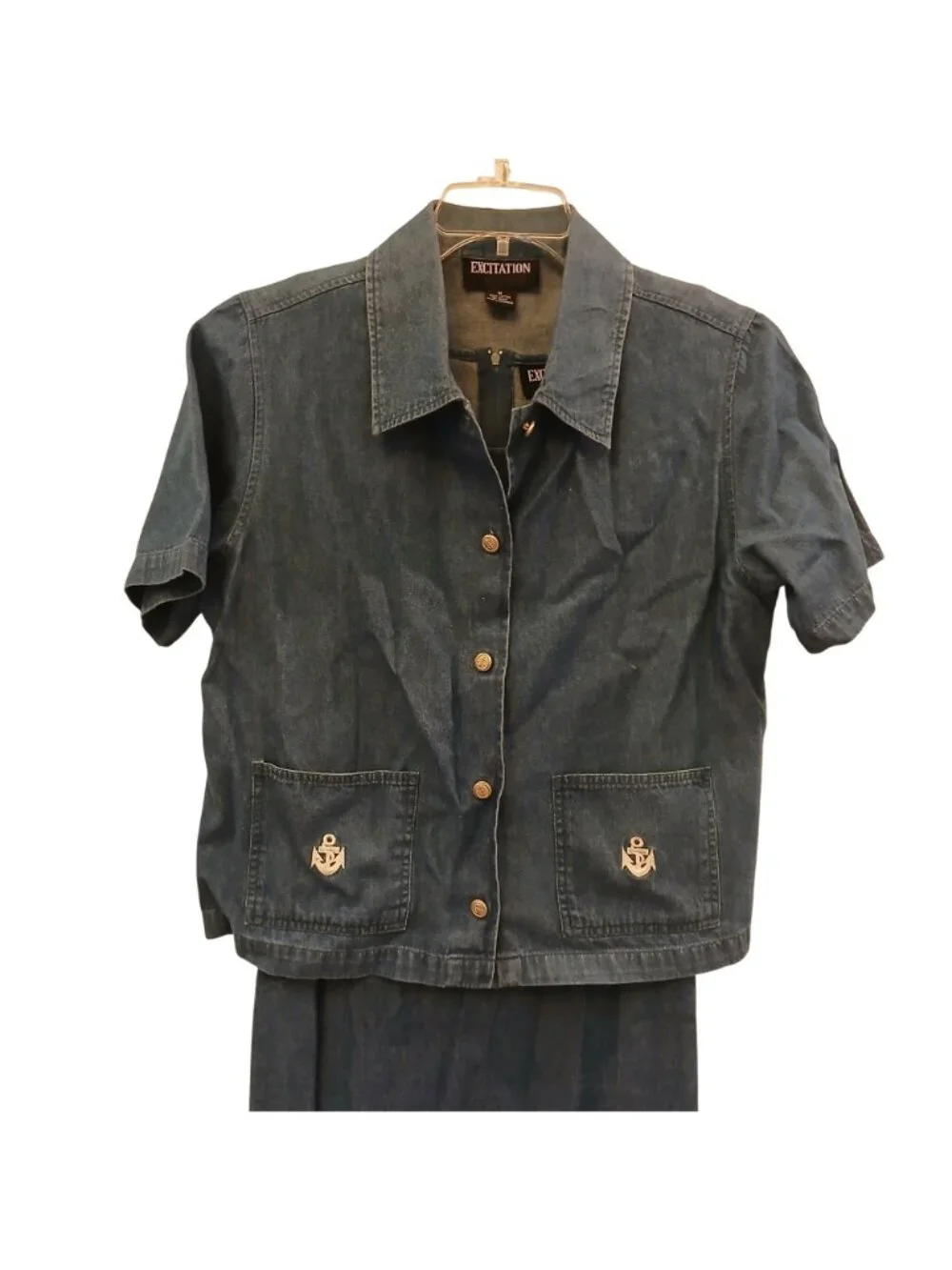 Excitation Womens Sz M Denim 2-Pc Set Sleeveless Back Zipper Dress w/ Jacket C17 - Picture 3 of 12